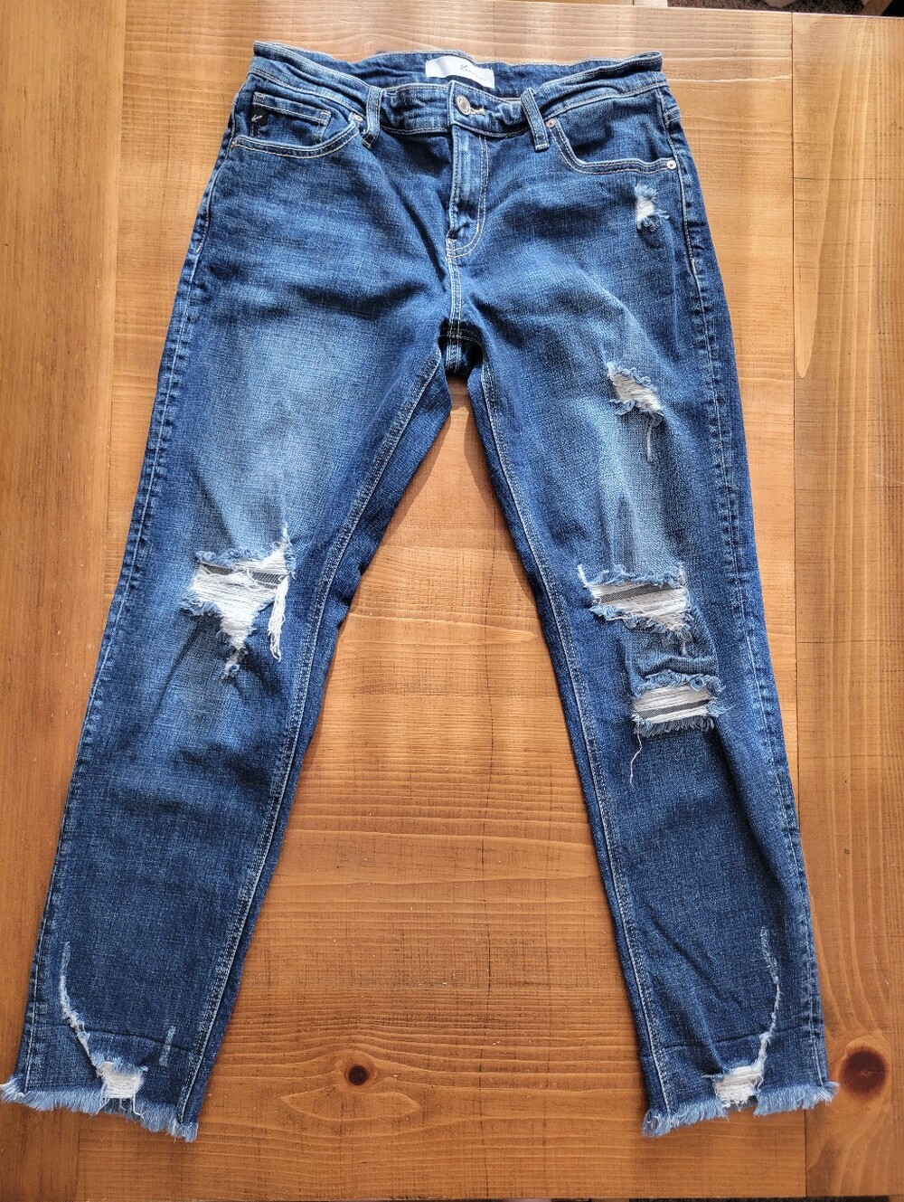 KanCan Mid Rise Stretch Skinny Jeans Fringe Hem Size 7/27 Inseam 28.5 In